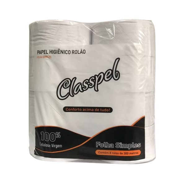 PAPEL HIGIENICO ROLAO FOLHA SIMPLES 100% 8X300 CLASSPEL